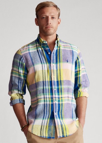 Men's Polo Ralph Lauren Classic Fit Plaid Linen Shirts | 382014HRT